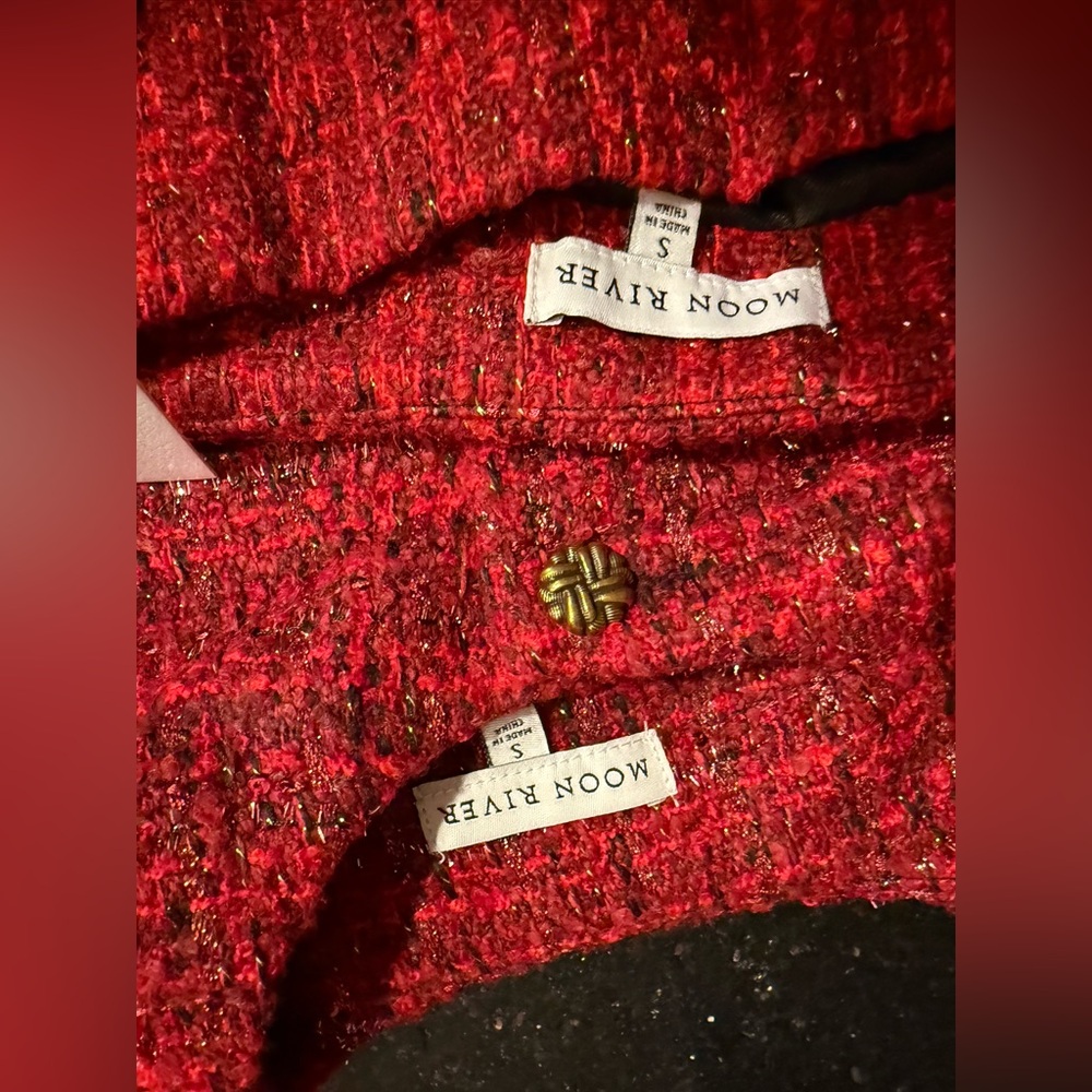 Moon River Red Plaid Crop Jacket & Mini Skirt Suit Set w/ Ribbon | Size S | NWT - Picture 5 of 8